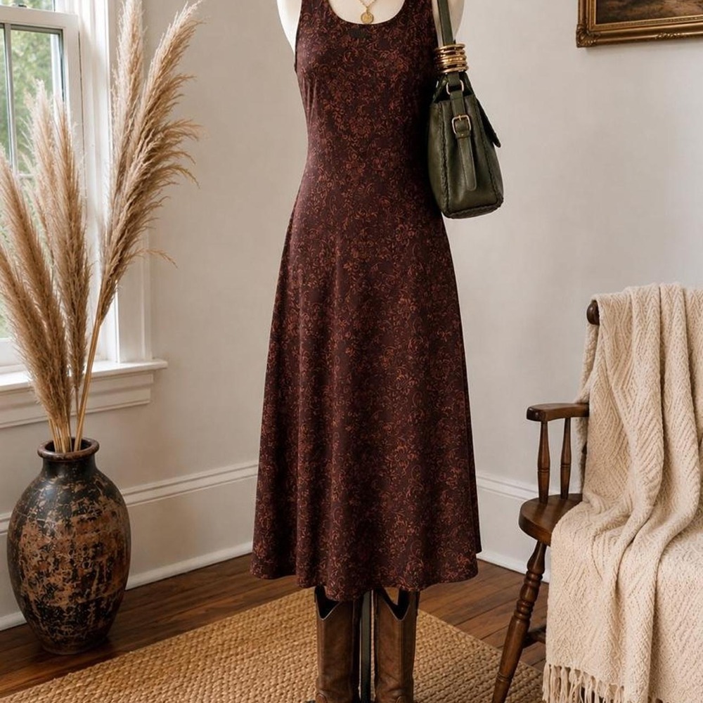 Studio I Brown Floral Paisley Sleeveless Maxi Dress Women's Size 8